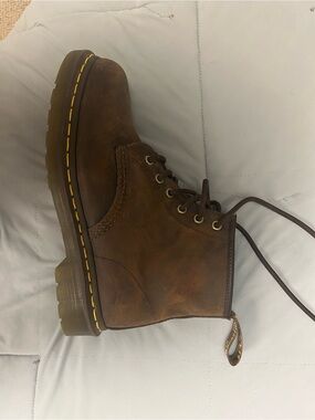 Dr. Martens Brown Lace-Up Leather Ankle Boots with Yellow Stitching